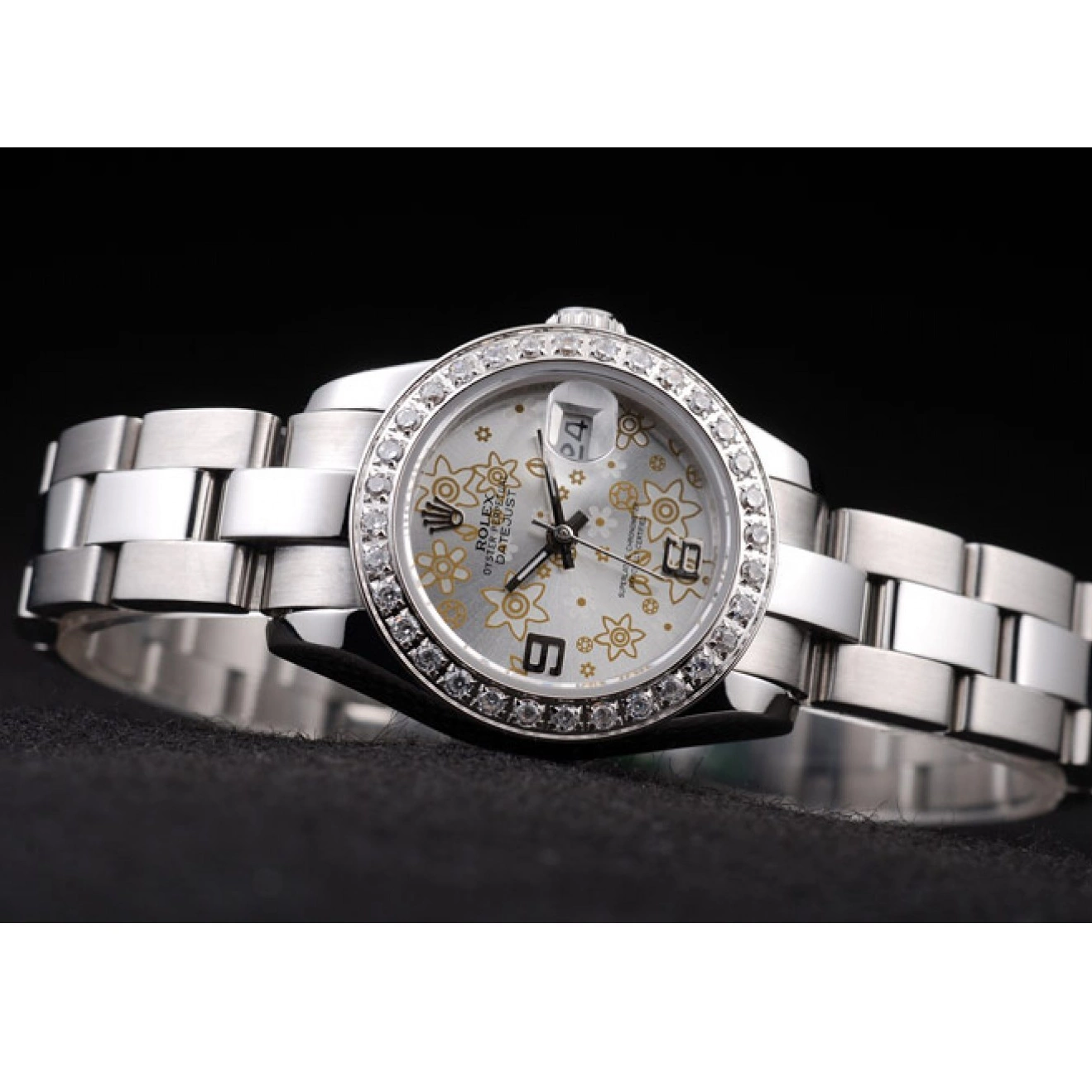 MiroTime 0710 Rolex Datejust Polished Stainless Steel Silver Flowers Dial Diamond Plated 98082